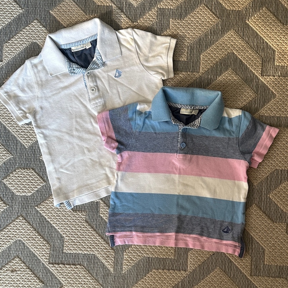 JoJo Maman Bebe Kids Polo Shirt Set - White and Multicolor Stripes
